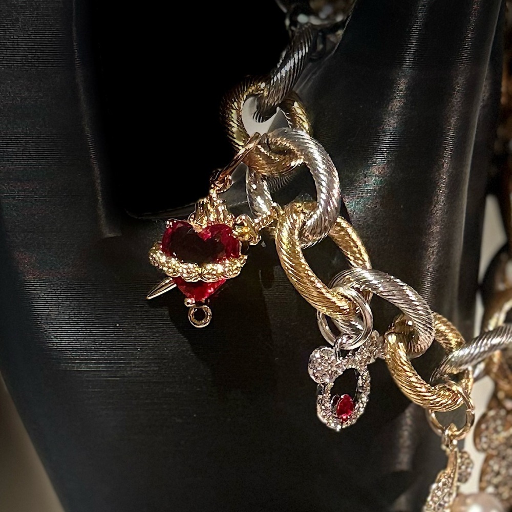 Gold and Silver Charm Bracelet with Red Accents - Picture 3 of 7